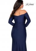 Picture of: Off The Shoulder Jersey Plus Size Long Sleeve Prom Gown in Navy, Style: 28881, Detail Picture 3