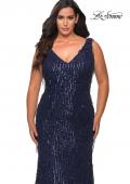 Picture of: Sequin Fringe Plus Size Prom Gown with V-Neck in Navy, Style: 28946, Detail Picture 3