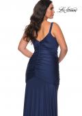 Picture of: Curvy Jersey Prom Dress with Center Slit and Ruching in Navy, Style: 29027, Detail Picture 3
