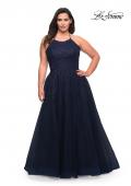 Picture of: Tulle Gown with Lace Bodice and High Neckline in Navy, Style: 29071, Detail Picture 3