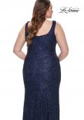 Picture of: Beaded Lace Plus Size Fitted Dress with Square Neckline in Navy, Style: 31605, Detail Picture 3