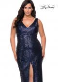 Picture of: Sequin Striped Plus Size Prom Dress with Center Slit in Navy, Style: 28796, Detail Picture 4