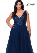 Picture of: Curvy A-line Prom Gown with Sequin Bodice and Tulle Skirt in Navy, Style: 29045, Detail Picture 4