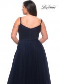 Picture of: Long Plus Size Gown with Tulle Skirt and Satin Top in Navy, Style: 29072, Detail Picture 4