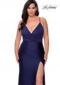 Picture of: Jersey Prom Dress for Curves with Slit and Criss Cross Back in Navy, Style: 29022, Detail Picture 5