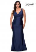 Picture of: Simple Jersey Plus Size Gown with Faux Wrap Bodice in Navy, Style: 29028, Detail Picture 5