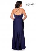 Picture of: Jersey Prom Dress for Curves with Slit and Criss Cross Back in Navy, Style: 29022, Detail Picture 6