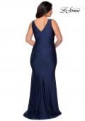 Picture of: Simple Jersey Plus Size Gown with Faux Wrap Bodice in Navy, Style: 29028, Detail Picture 6