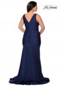 Picture of: Neon Plus Size Jersey Dress with Faux Wrap Bodice in Navy, Style: 29016, Detail Picture 7