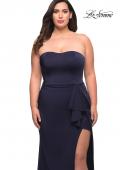 Picture of: Strapless Plus Size Dress with Ruffle Slit Detail in Navy, Style: 29664, Detail Picture 7