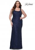 Picture of: Beaded Lace Plus Size Fitted Dress with Square Neckline in Navy, Style: 31605, Detail Picture 7