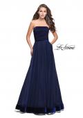 Picture of: Long Strapless Prom Dress with Velvet Bodice Detail in Navy, Style: 25408, Main Picture