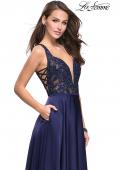 Picture of: Long A line Prom Dress with Lace Up Side Cut Outs in Navy, Style: 25436, Main Picture