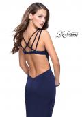 Picture of: Long Jersey Mermaid Prom Dress with Deep V in Navy, Style: 25485, Main Picture