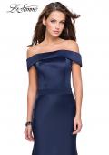 Picture of: Satin Off the Shoulder Dress with Trumpet Silhouette in Navy, Style: 25579, Main Picture