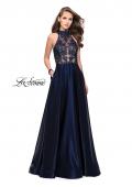 Picture of: Long Prom Dress with Satin A-line Skirt and Beading in Navy, Style: 25617, Main Picture