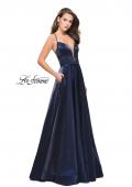Picture of: Satin A-line Gown with Deep V Sweetheart Neckline in Navy, Style: 25670, Main Picture