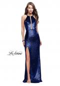 Picture of: Long Velvet Prom Dress with Leg Slit and Open Back in Navy, Style: 25861, Main Picture