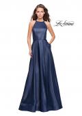 Picture of: Long A-line Beaded Mikado Prom Dress with Pockets in Navy, Style: 26162, Main Picture