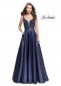 Picture of: Long Mikado Prom Dress with Beaded Bodice in Navy, Style: 26203, Main Picture