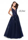 Picture of: Tulle Ball Gown with Beading, Lace, and Mesh Detailing in Navy, Style: 26334, Main Picture