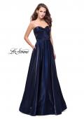 Picture of: Long Strapless Satin A-line Prom Dress with Pockets in Navy, Style: 26340, Main Picture
