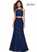 Picture of: Two Piece Stretch Lace Prom Dress with Strappy Back in Navy, Style: 27452, Main Picture
