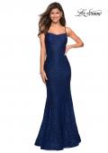 Picture of: Stretch Lace Gown with Square Neckline and Open Back in Navy, Style: 27565, Main Picture