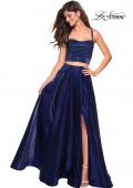 Picture of: Two PIece Satin Prom Dress with Rhinestone Top in Navy, Style: 27607, Main Picture