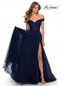 Picture of: Off The Shoulder Tulle Prom Dress with Sheer Bodice in Navy, Style: 28462, Main Picture