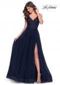 Picture of: Pretty A-line Prom Dress with Sheer Floral Bodice in Navy, Style: 28680, Main Picture