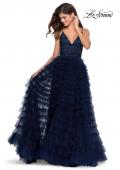 Picture of: Layered Tulle Prom Dress with Sheer Rhinestone Top in Navy, Style: 28788, Main Picture