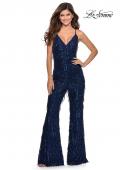 Picture of: Fringe Sequin Jumpsuit with V-Neckline in Navy, Style: 28864, Main Picture