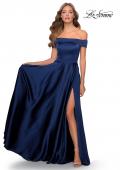 Picture of: Satin Off the Shoulder Evening Dress with Pockets in Navy, Style: 28978, Main Picture