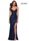 Picture of: Elegant Long Sequin Dress with V Neckline in Navy, Style 29657, Main Picture