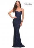 Picture of: Lovely Long Soft Sequin Dress with Scoop Neck in Blue, Style: 30707, Main Picture