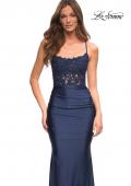 Picture of: Gorgeous Lace and Jersey Jewel Tone Prom Dress in Navy, Main Picture