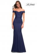 Picture of: Chic Off the Shoulder Evening Dress with Ruching in Navy, Main Picture