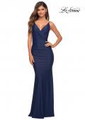 Picture of: Versatile Ruched Jersey Dress with Faux Wrap Top in Navy, Main Picture
