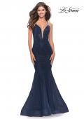 Picture of: Mermaid Rhinestone Tulle Gown with Open Back in Navy, Style: 31119, Main Picture