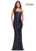 Picture of: Long Sequin Dress with Lace Up Strappy Back in Navy, Style: 31518, Main Picture