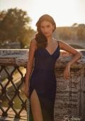 Picture of: Rhinestone Fishnet Dress with Bustier Top and Slit in Navy, Style: 32285, Main Picture