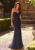 Picture of: Strapless Ruched Mesh Mermaid Evening Gown in Navy, Style: 33588, Main Picture