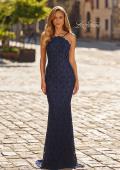 Picture of: Halter Lace Gown with Open Back and Rhinestone Details in Navy, Style: 33648, Main Picture