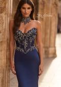 Picture of: High Neck Embellished Jersey Gown with Sheer Corset Bodice in Navy, Style: 33854, Main Picture