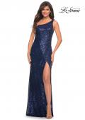Picture of: Long Sequin One Shoulder Ruched Prom Dress in Navy, Style: 28401, Detail Picture 8