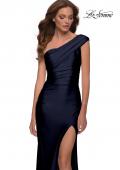 Picture of: One Shoulder Shiny Ruched Jersey Dress with Slit in Navy, Style 29619, Detail Picture 9