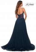 Picture of: Tulle A-line Prom Dress with Corset Sheer Bodice in Navy, Detail Picture 8