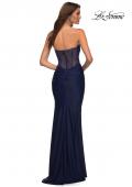 Picture of: Sweetheart Strapless Rhinestone Encrusted Gown in Navy, Detail Picture 8