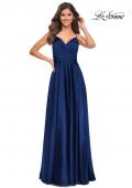 Picture of: Satin Jewel Tone Gown with Criss-Cross Ruched Top in Navy, Style: 30512, Detail Picture 8